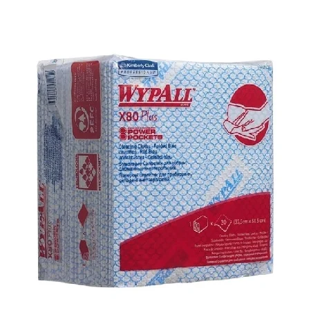 Протирочные салфетки Kimberly-Clark WypAll Х80 Plus 19139, листовые, 30шт, синие