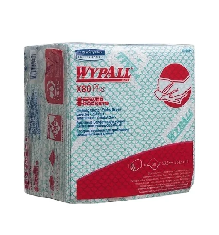 Протирочные салфетки Kimberly-Clark WypAll Х80 Plus 19154, листовые, 30шт, зеленые